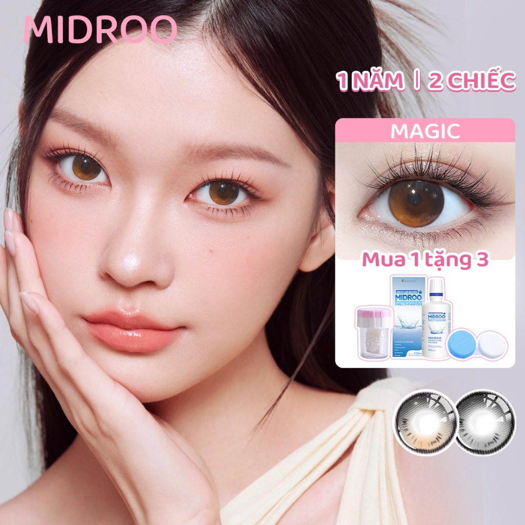 [Mua 1 Tặng 3] Kính Áp Tròng Midroo Lens Mắt Magic Xám Lens 0-6 Độ 14.2mm Dành cho sinh viên