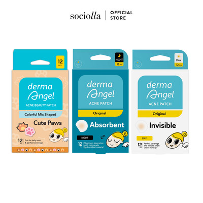 Combo 3 Miếng Dán Mụn Che Phủ, Hút Mụn Derma Angel Cute Paws 12+3pcs, Day & Night 12pcs