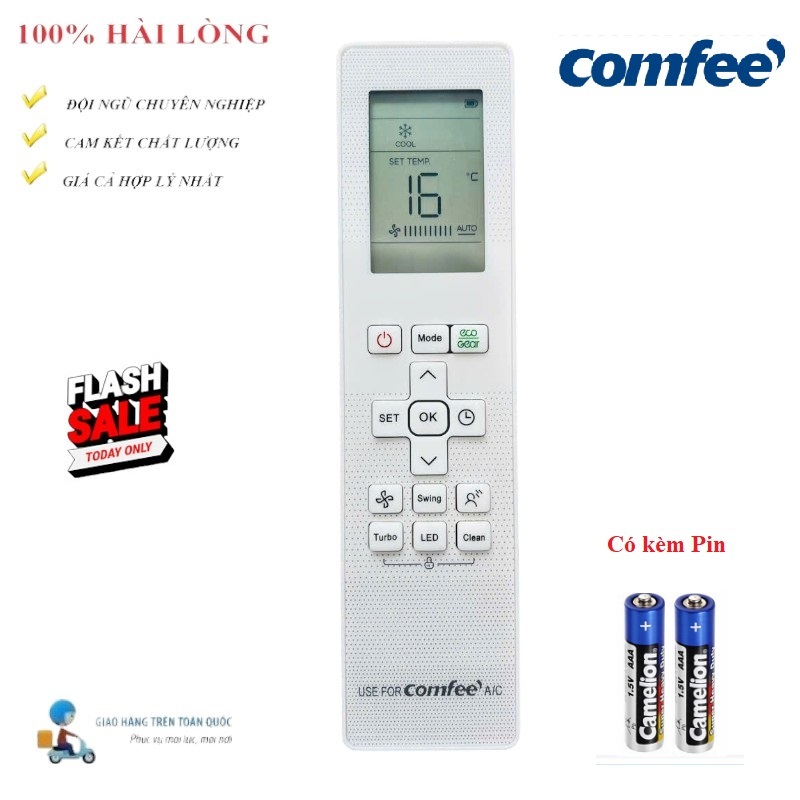 [HÀNG XỊN CHẤT LƯỢNG] Điều khiển điều hòa máy lạnh Comfee' 2 chiều LOẠI DÀI- Hàng mới 100% Tặng Pin