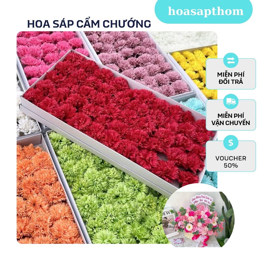 Hộp 20 Bông Hoa Cẩm Chướng, Hoa Sáp Thơm Cẩm Chướng