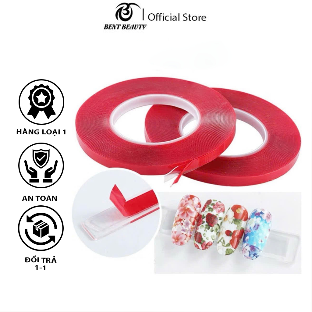 Băng keo đỏ nail , cuộn keo đỏ 2 mặt dán mẫu móng , tạo fan mi , dùng trong nailbox