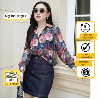  Sơ mi nữ lụa Nhật dài tay hoa tím hồng xanh sang trọng thiết kế  MQ Boutique công sở cao cấp áo sơ mi họa tiết thiết kế 