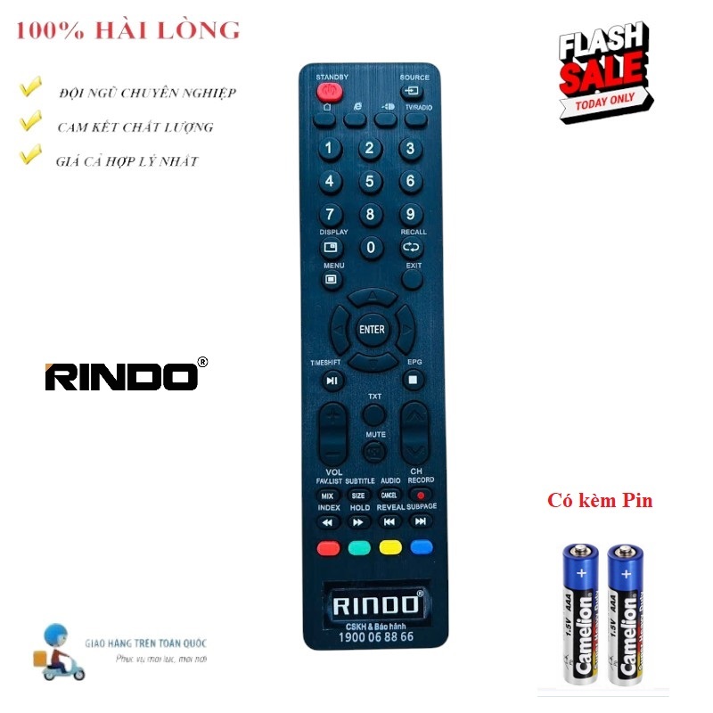 [HÀNG XỊN CHẤT LƯỢNG] Điều khiển TV RINDO cơ thường SMART TV/LED/LCD- Hàng mới 100% Tặng Pin