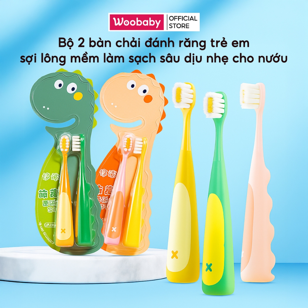 Bộ 2 Bàn Chải Đánh Răng Trẻ Em Sợi Lông Mềm Mại Bảo Vệ Nướu Cho Bé Tập Đánh Răng Rơ Lưỡi Tiện Lợi