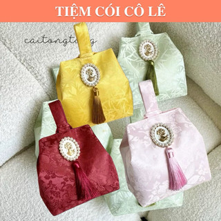   2size Túi gấm tết mặc áo dài cho mẹ và bé túi lụa chụp ảnh Tết xinh xắn-Tiệm Cói Cô Lê 