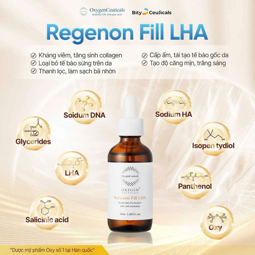 Peel fill LHA Oxygen cho mọi nền da ( Peel căng bóng, hỗ trợ mờ sắc tố, da bị mụn viêm nhẹ nhạy cảm 