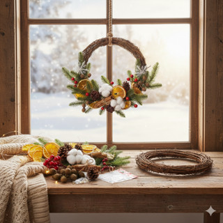  Vòng hoa Trang trí noel và bộ phụ kiện. Vòng nguyệt quế trang trí giáng sinh kèm đèn - Mẫu V2 
