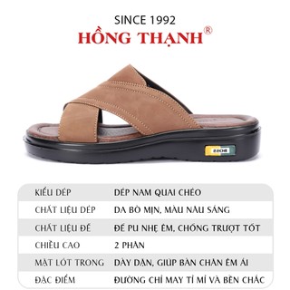 Dép Da Nam HỒNG THẠNH Dép Trung Niên Quai Da Bò Đế PU Nhẹ Êm Và Thoải Mái - 0440
