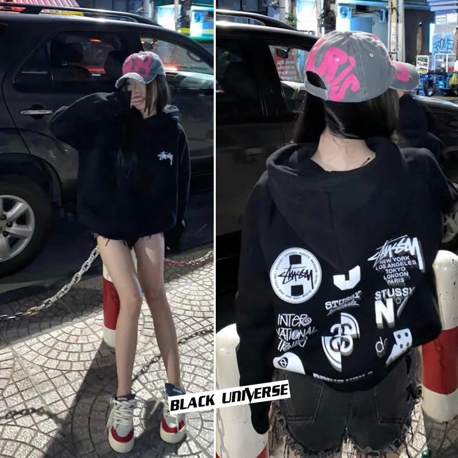 Áo Hoodie nỉ stu,Sy SARA [ NỈ LÔNG CÁO] Black universe chất liệu nỉ lót lông cáo cao cấp uniesex nam