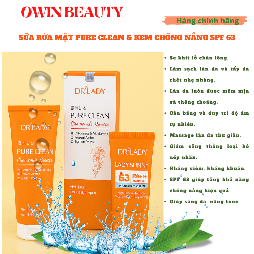 Bộ đôi chăm sóc da với kem chống nắng LADY SUNNY và Sữa rửa mặt Pure Clean
