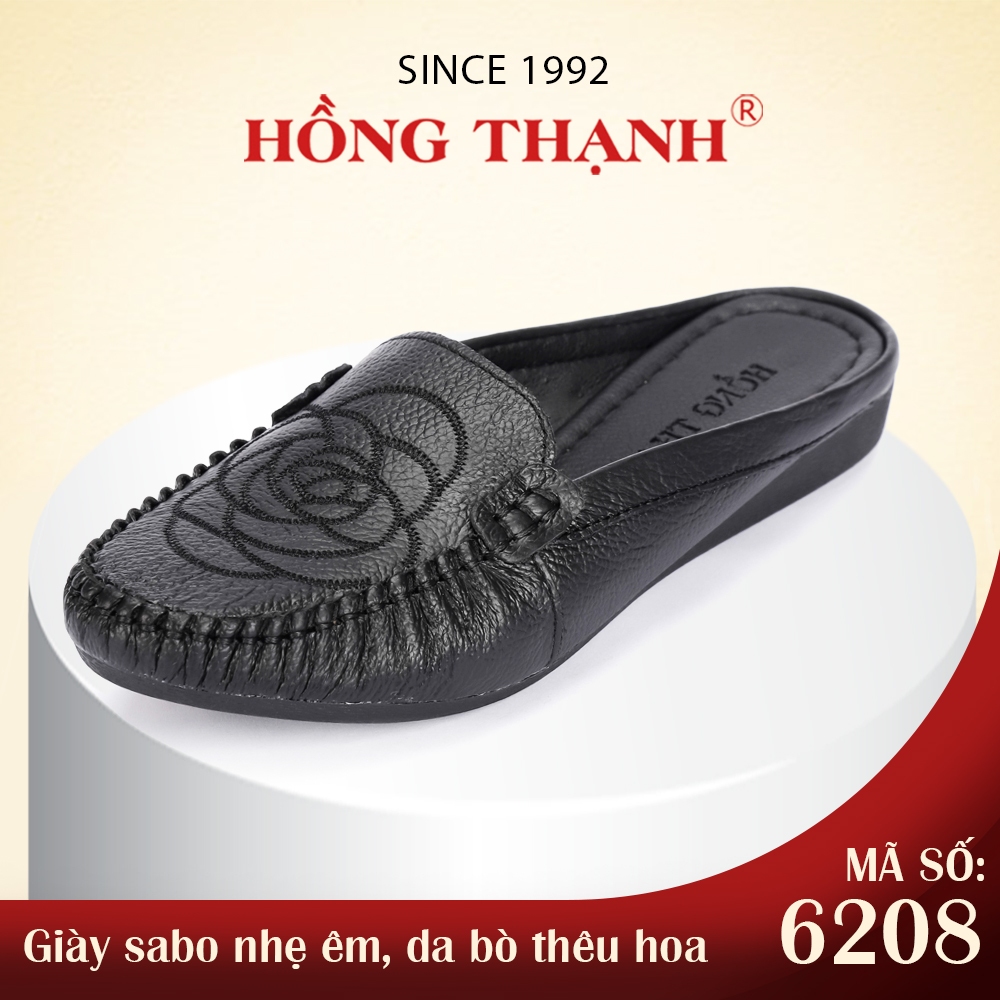  Giày Da Trung Niên Nữ HỒNG THẠNH Giày Sục Giày Sabo Da Bò Êm Chân Chống Trơn - 6208 