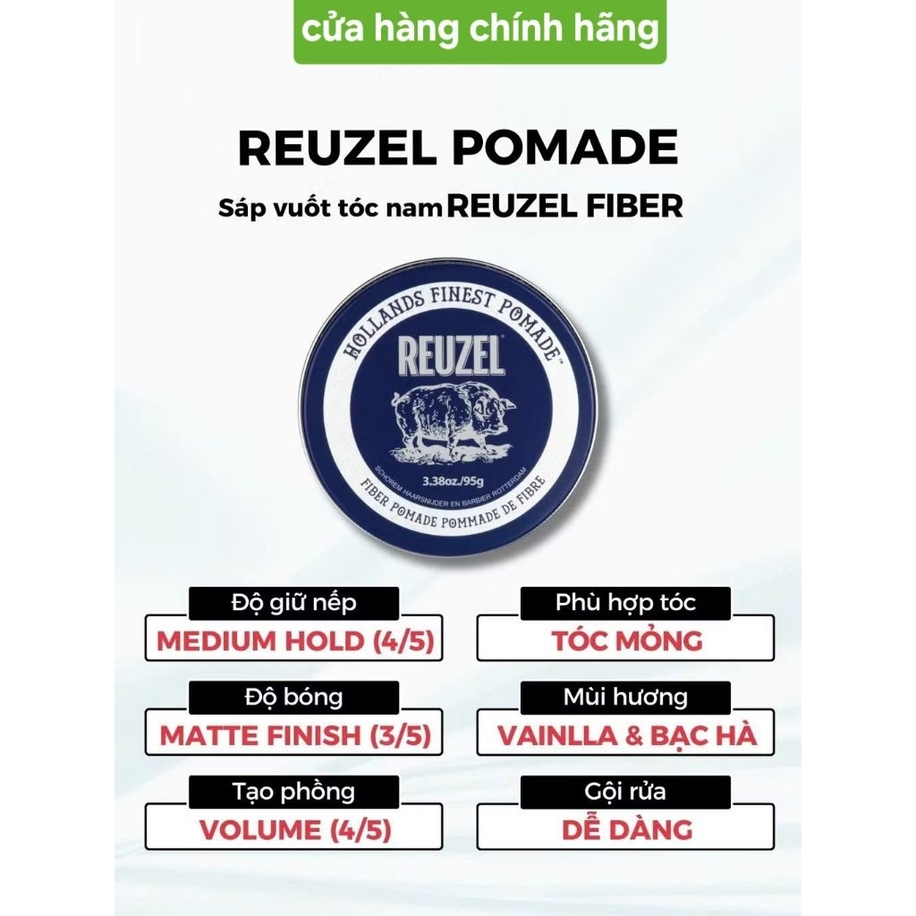 Sáp giữ nếp cứng độ bóng mờ Reuzel Fiber Pomade