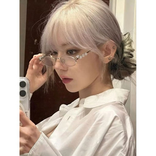  Kính mắt nam nữ không độ kính râm em xinh thời trang gọng kim loại mix ngọc phong cách Y2K KTT43 