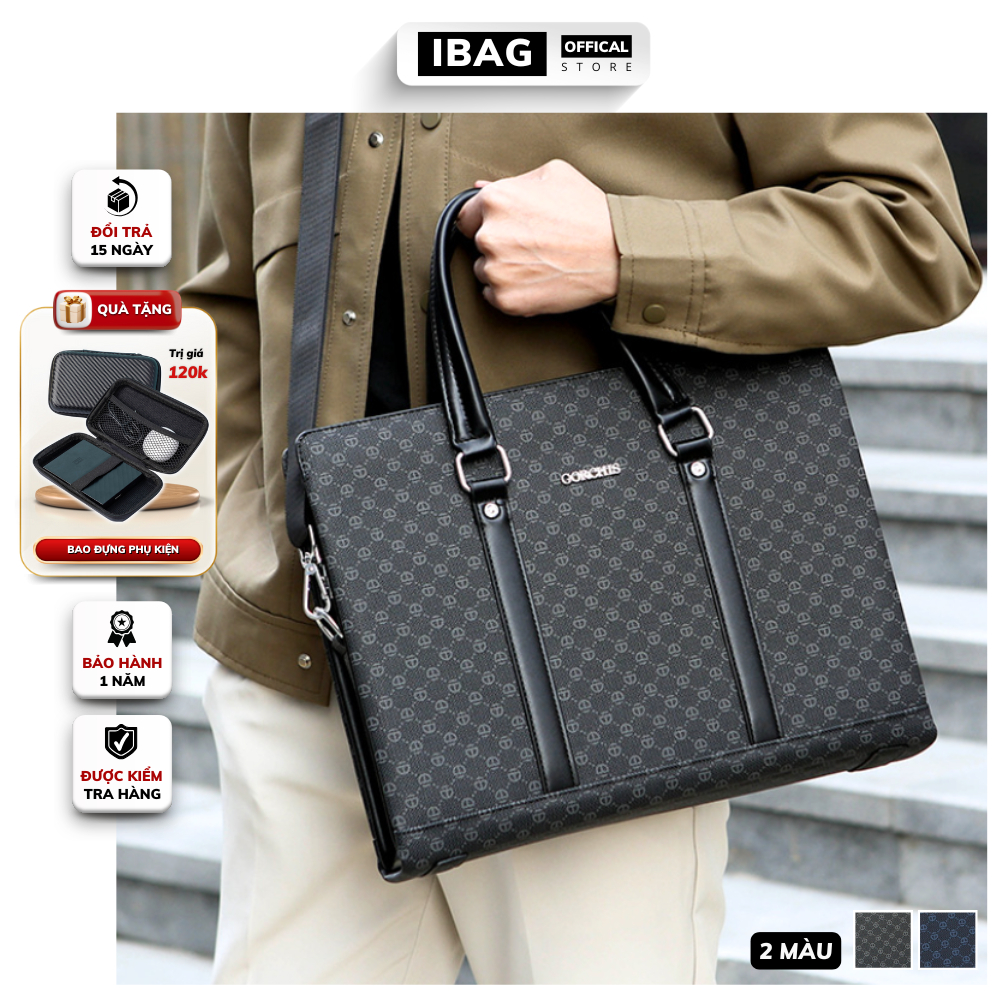 Cặp da công sở Cặp văn phòng Cao Cấp Gorchis Chất liệu Da PU cực bền Túi xách da công sở túi đựng laptop 14 inh- 𝑰𝑩𝑨𝑮