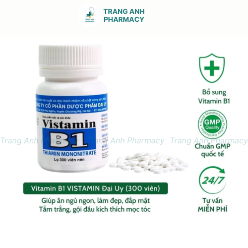 Vitamin B1 Đại Uy (lọ 300 viên nén) ăn ngủ ngon, làm đẹp, đắp mặt, dưỡng trắng ,gội đầu kích mọc tóc