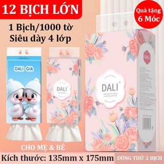  DALI-Khăn giấy rút treo tường,12 BỊCH LỚN,4 lớp Khăn giấy khô,1000 tờ,khăn giấy khô đa năng,Giấy ăn Để bàn quà tặng Móc 