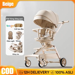 xe đẩy gấp gọn cho bé Beige,gấp gọn, đảo chiều, 3 tư thế, tặng khay bàn ăn, có lò xo giảm xóc