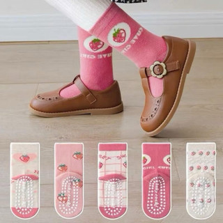 Set 5 Đôi Tất Vớ Chống Trượt Minliu Socks Cho Bé Gái - Vớ Cổ Ngắn Họa Tiết Dâu Tây Xinh Xắn Chất Cotton Mềm Mại 