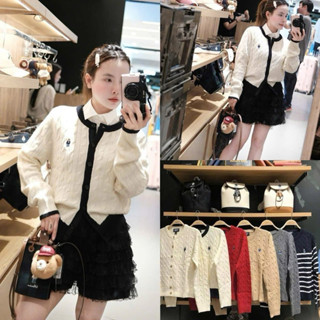Áo Cardigan Màu Be Nữ Len Tăm Dệt Họa Tiết Dây Thừng Phối Nút Cổ Tròn Viền Đen Form Basic Dễ Phối Đồ Đi Học Đi Làm