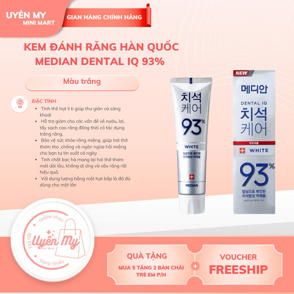 Kem đánh răng Hàn Quốc trắng răng MEDIAN DENTAL IQ 93% - 100% 120g sáng bóng Median