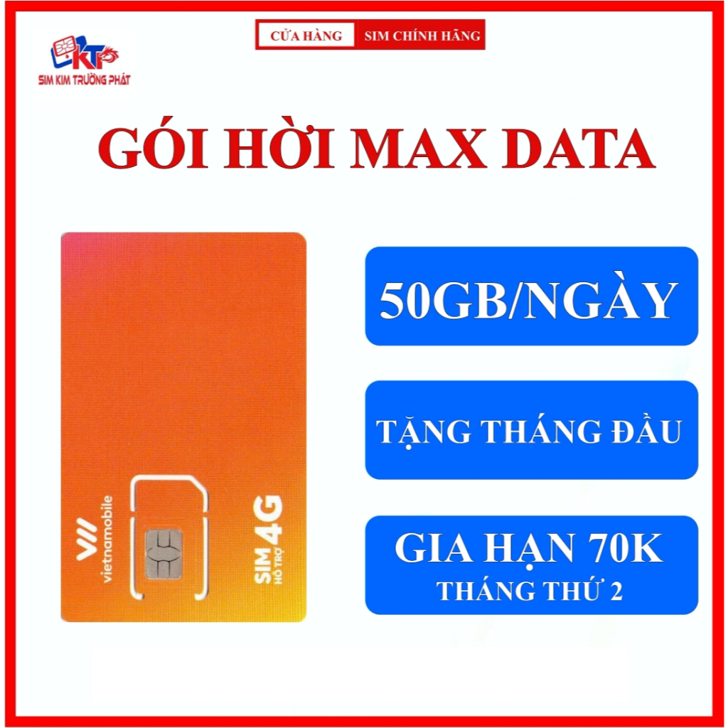SIM 4G VIETNAMOBILE DATA 50GB/NGÀY HỜI MAX DATA MIỄN PHÍ THÁNG ĐẦU