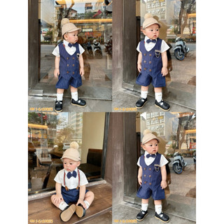 Bộ công tử kẻ comle 4 món cho bé trai 8-23kg