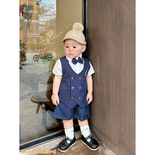 Bộ công tử kẻ comle 4 món cho bé trai 8-23kg