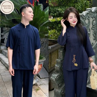   SET NAM - NỮ   Đồ lam đi chùa NGỘ pháp phục vạt hò cho nam - nữ vải đũi cao cấp mềm mát 