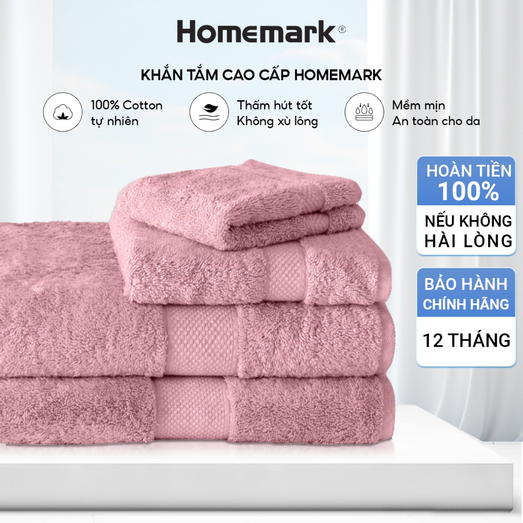 Khăn tắm lớn Homemark 100% cotton Pakistan cao cấp mềm mại thấm hút tốt an toàn cho da