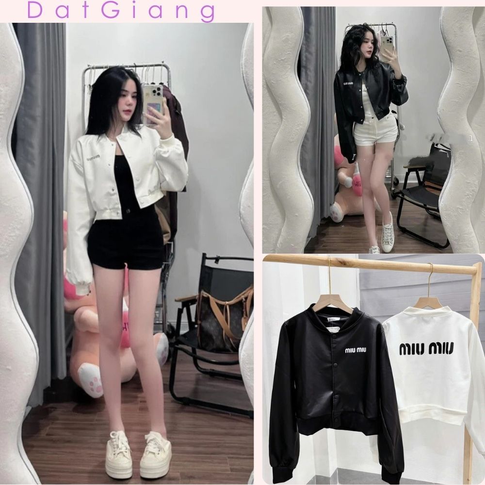 Áo Khoác BomBer MiuMiu, Áo Khoác Da Dáng Croptop Dài Tay Phong Cách Hàn Quốc Năng Động Khoẻ Khoắn