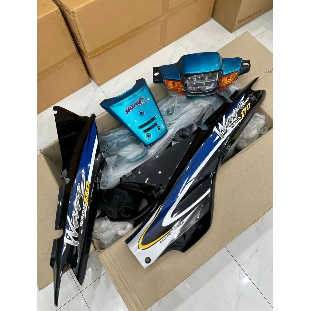 bộ dàn áo wavw nhỏ 110 đầu đèn wave thái, màu xanh dương, dương sườn đen