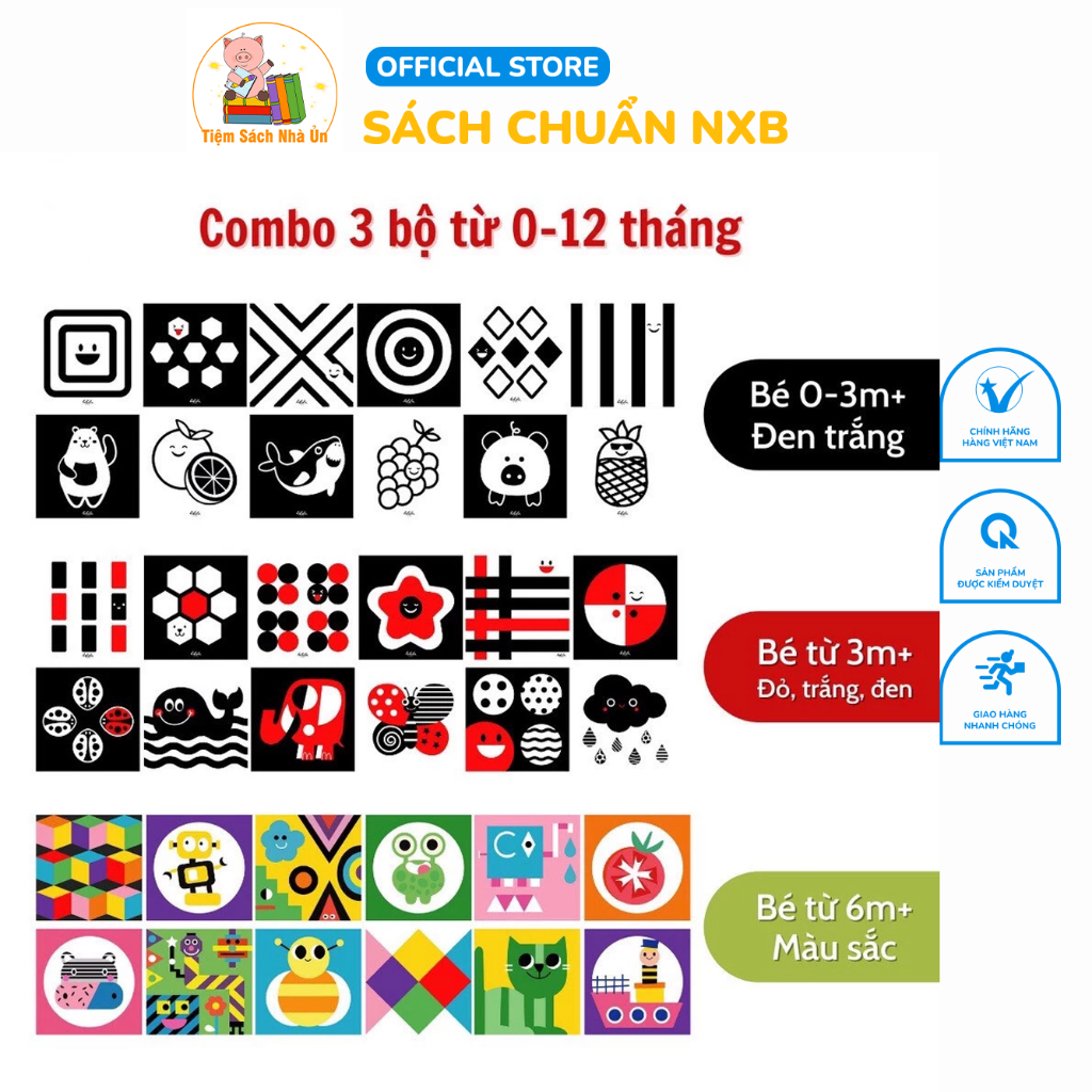 Thẻ Kích Thích Thị Giác Cho Bé - Bộ 3 Quyển Gấp Gọn Cho Trẻ Từ 0-3 Tuổi  Hỗ Trợ Phát Triển Mắt Và Não Bộ