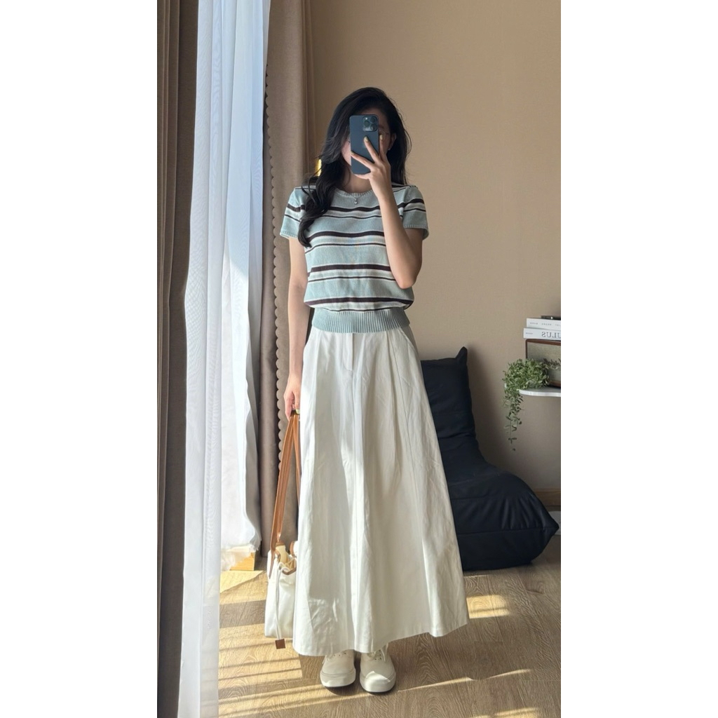 (ẢNH OLDSCHOOL) Chân váy kaki thô basic dáng dài xếp ly vintage CV5169 | BigBuy360 - bigbuy360.vn