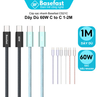  Dây sạc nhanh Type C- C Basefast 60W bện dù cao cấp chống gãy cho  15 16 17,samsung oppo xiaomi 