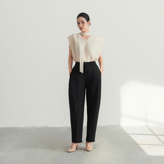   BOHEE  Quần Dài Nữ Dáng Baggy Q165 Thiết Kế Xếp Li 2 Bên Cạnh Lưng Cao Vải Text Chéo 