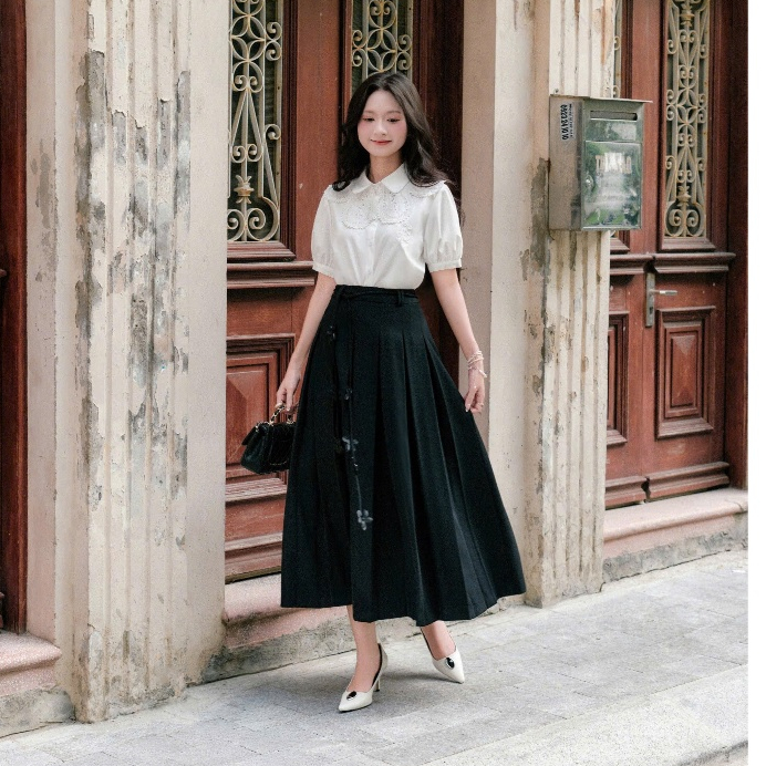 [Muse By Bohee] Chân Váy Dài Nữ Vân Đào CV136 Dáng Xòe Chữ A Chất Liệu Chéo Hàn Thanh Lịch