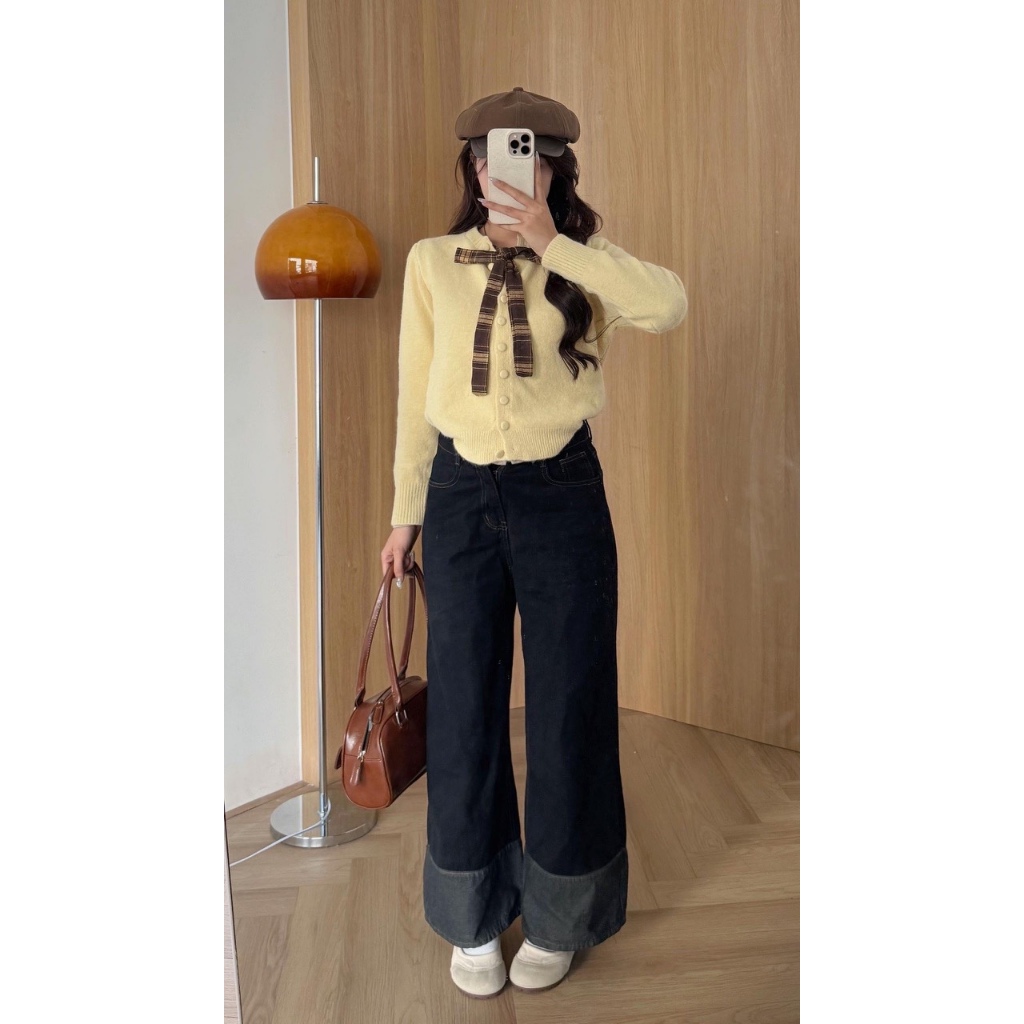 ÁO CARDIGAN LEN LÔNG THỎ MỊN CỔ TRÒN PHÓI CÚC BỌC STYLE ULZZANG HÀN QUỐC - DÀNH CHO NỮ | BigBuy360 - bigbuy360.vn