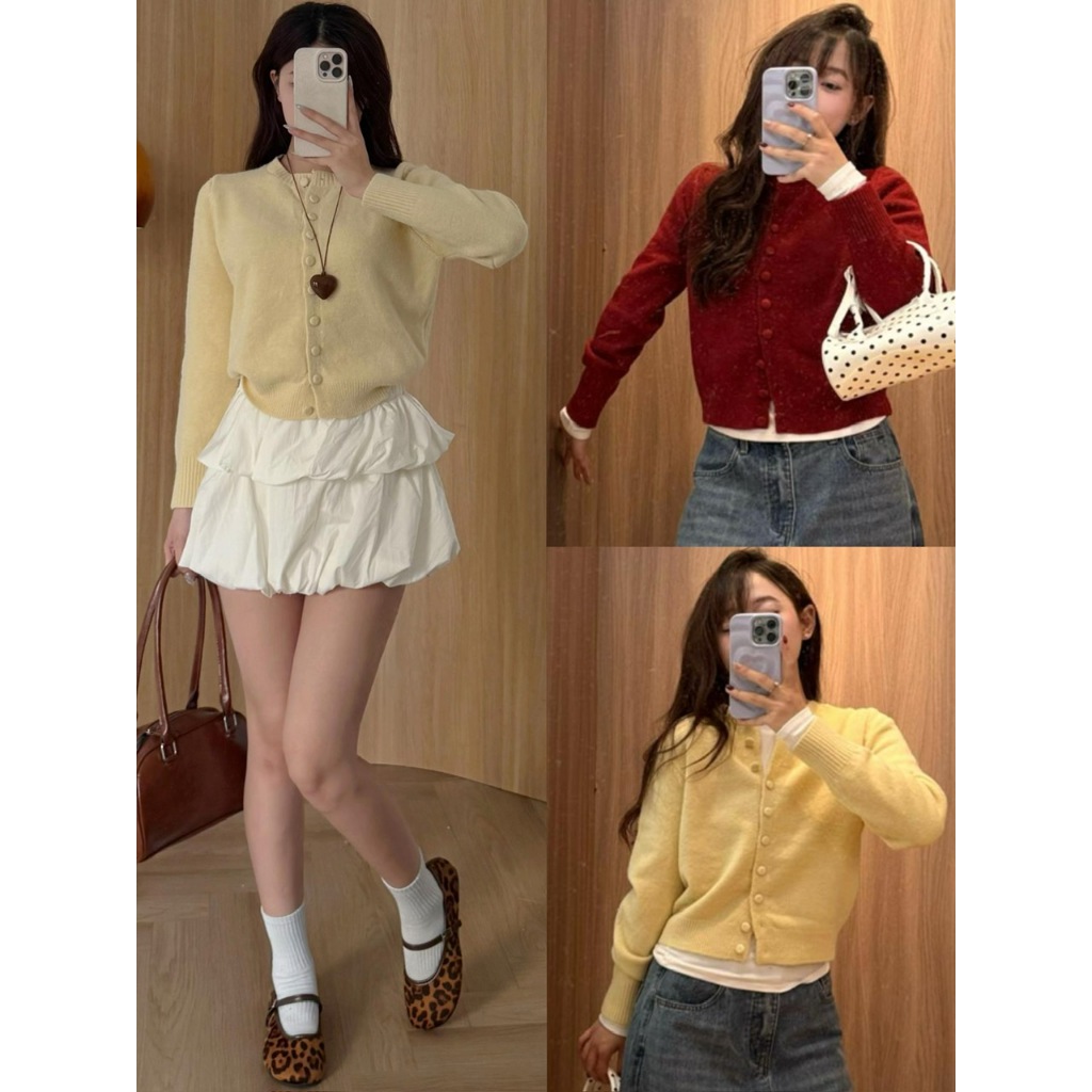 ÁO CARDIGAN LEN LÔNG THỎ MỊN CỔ TRÒN PHÓI CÚC BỌC STYLE ULZZANG HÀN QUỐC - DÀNH CHO NỮ | BigBuy360 - bigbuy360.vn