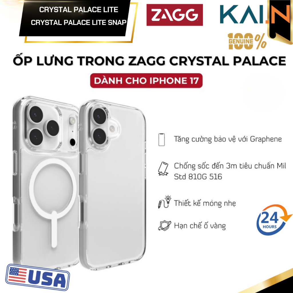 [iPhone 17 Series] Ốp lưng trong siêu mỏng nhẹ ZAGG Crystal Palace Lite/ Crystal Palace Lite Snap sạ