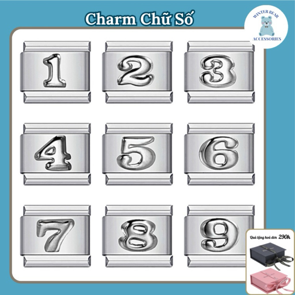 Vòng tay ITALIAN CHARM (MẪU CHARM CHỮ SỐ  ) - Hàng có sẵn - DIY 9mm Thép Không Gỉ