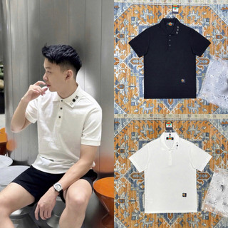  Áo polo nam nữ cổ bẻ PB cotton gai cá sấu thân trơn thêu logo bụng phối tag hoa viền cổ basic PL188P 