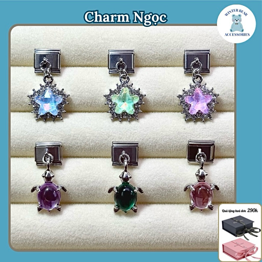 Vòng tay ITALIAN CHARM (MẪU CHARM NGỌC  ) - Hàng có sẵn - DIY 9mm Thép Không Gỉ