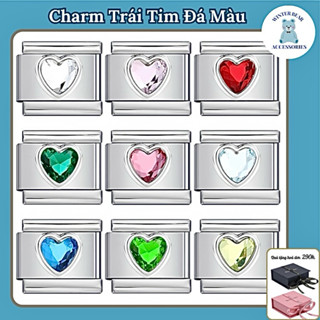 NEW  - Vòng tay ITALIAN CHARM WINTERBEAR (MẪU CHARM Trái Tim Đá Màu ) - Hàng có sẵn - DIY 9mm Thép Không Gỉ