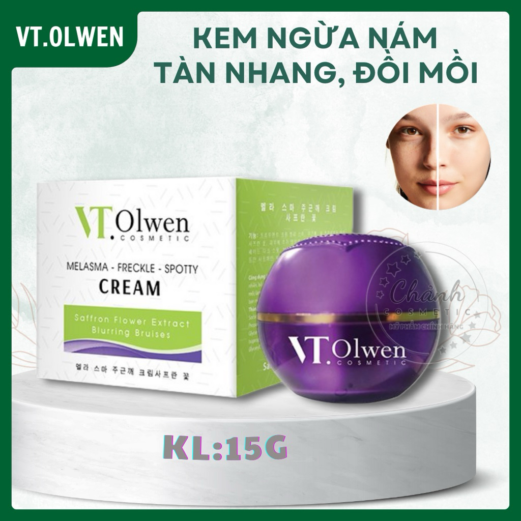 Kem VT.Olwen Ngừa Nám, Tàn Nhang, Đồi Mồi, Trắng Da, Dưỡng Ẩm Chiết Xuất Từ Hoa Nghệ Tây 15g 35g