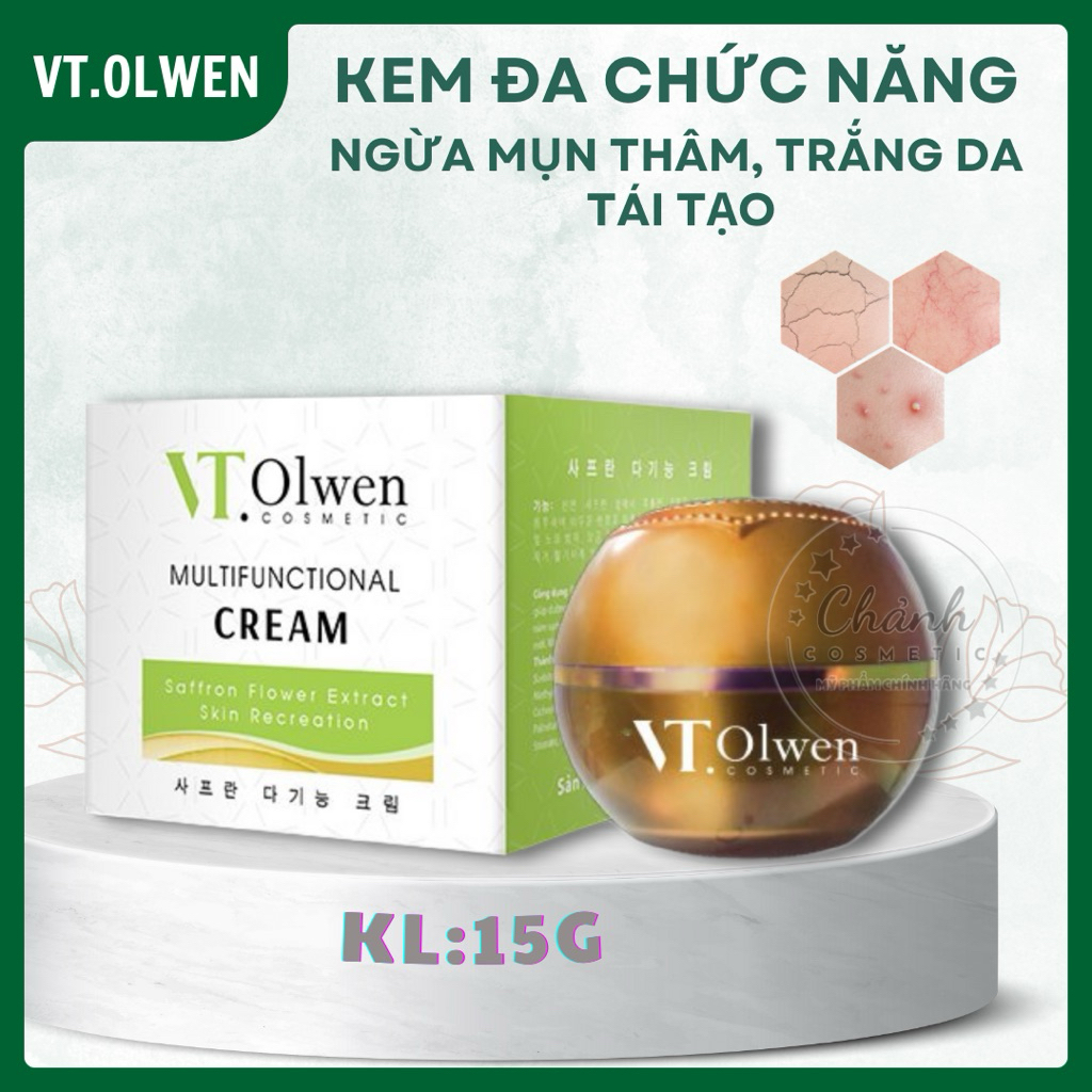 Kem VT.Olwen Đa Chức Năng Chiết Xuất Từ Hoa Nghệ Tây Dưỡng Trắng, Mờ Nám, Tàn Nhang, Tái Tạo Da