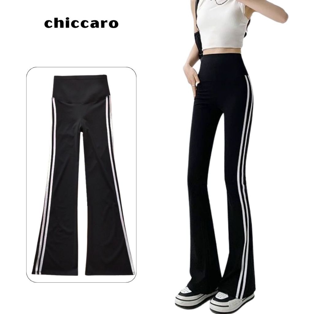 Quần legging dài ống loe viền sọc cạp cao nâng mông chất su đúc hàng Quảng Châu CHICCARO HM23