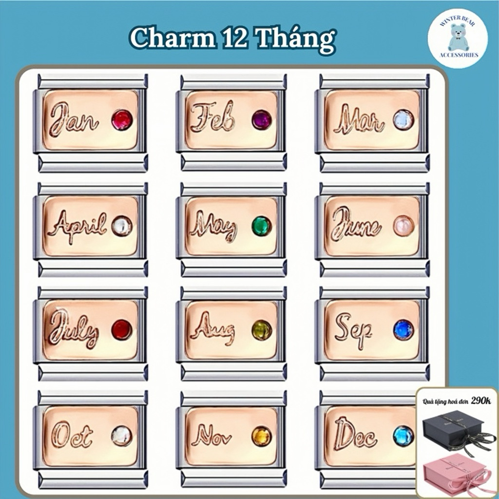 Vòng tay ITALIAN CHARM (MẪU CHARM THÁNG SINH  ) - Hàng có sẵn - DIY 9mm Thép Không Gỉ