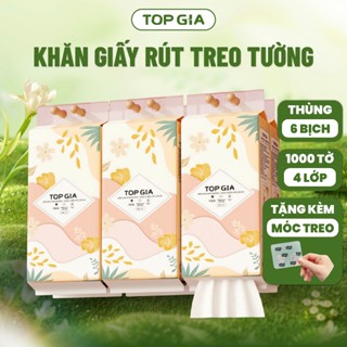 Khăn Giấy Rút Treo Tường Top Gia Thùng 6 Bịch Tiểu Hạ 1000 Tờ/4 Lớp, Bột Giấy Từ Thiên Nhiên An Toàn Cho Sức Khỏe