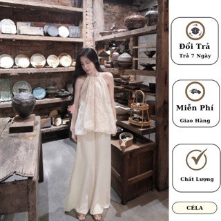 [ HÀNG SẴN ] Set Áo Yếm Ren Dáng Rộng mix Quần Lụa Suông Dáng Dài, Set Đồ Nàng Thơ Phù Hợp ( Đi Chơi... ) CÉLA