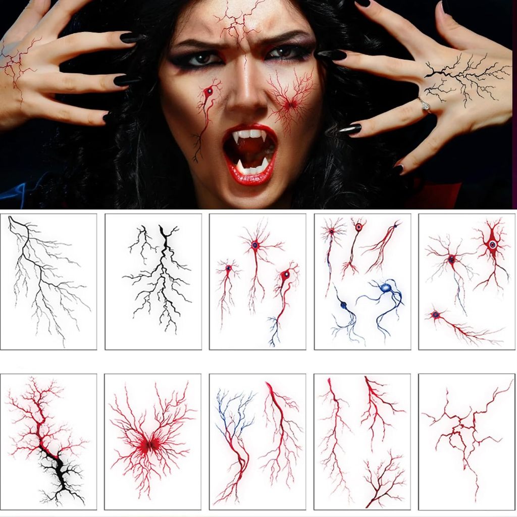 Hình Xăm Dán 3D Mạch Máu Ma Cà Rồng – Sticker Tattoo Hóa Trang Halloween Zombie Vampire